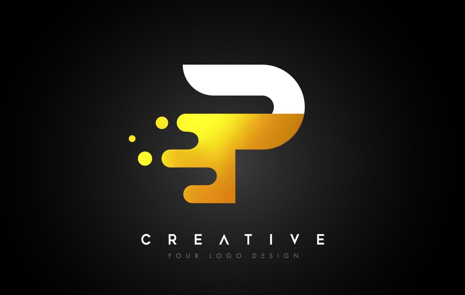 p design del logo con lettera dorata fusa. vettore icona creativa lettera fluida dorata.