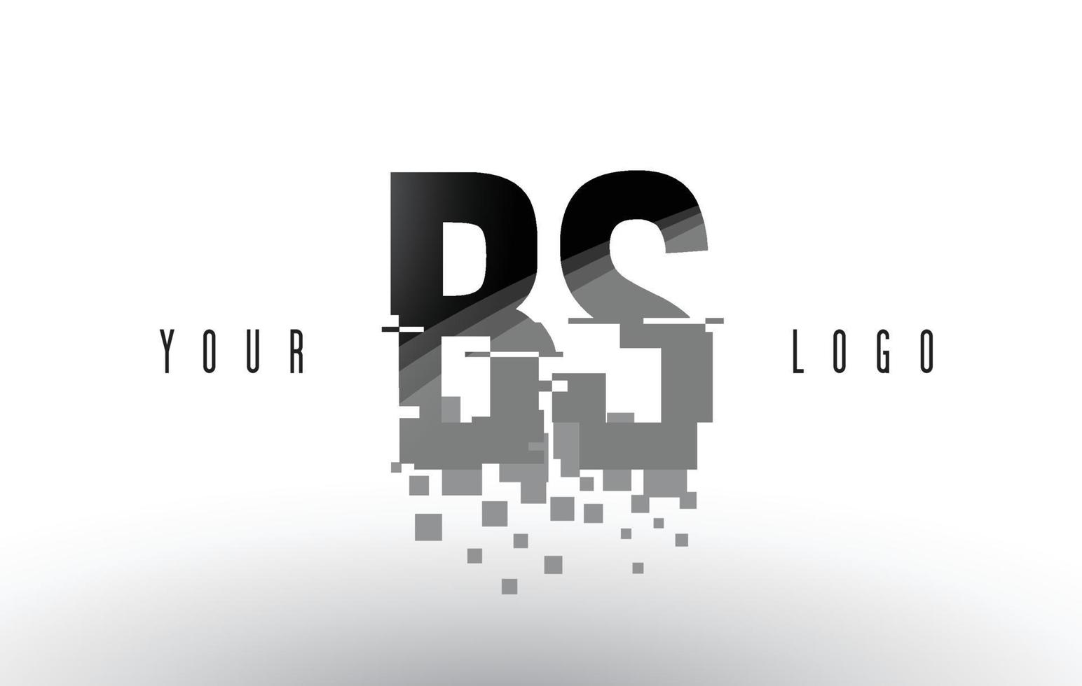 logo lettera bs bs pixel con quadrati neri frantumati digitali vettore