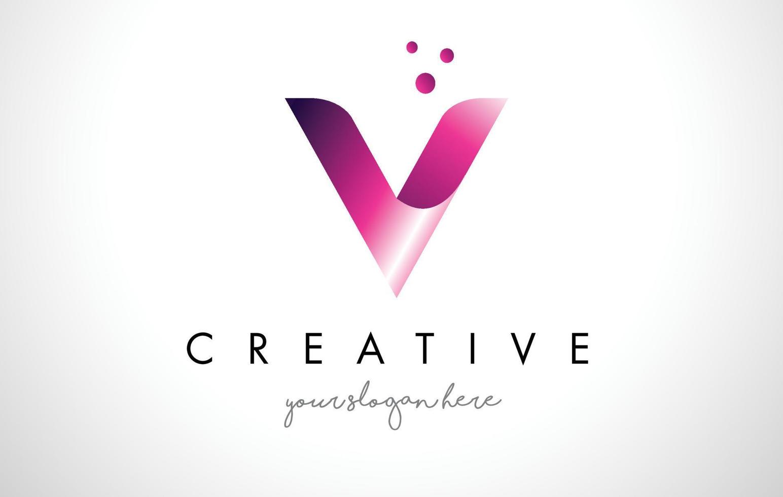disegno del logo della lettera v con colori e punti viola vettore