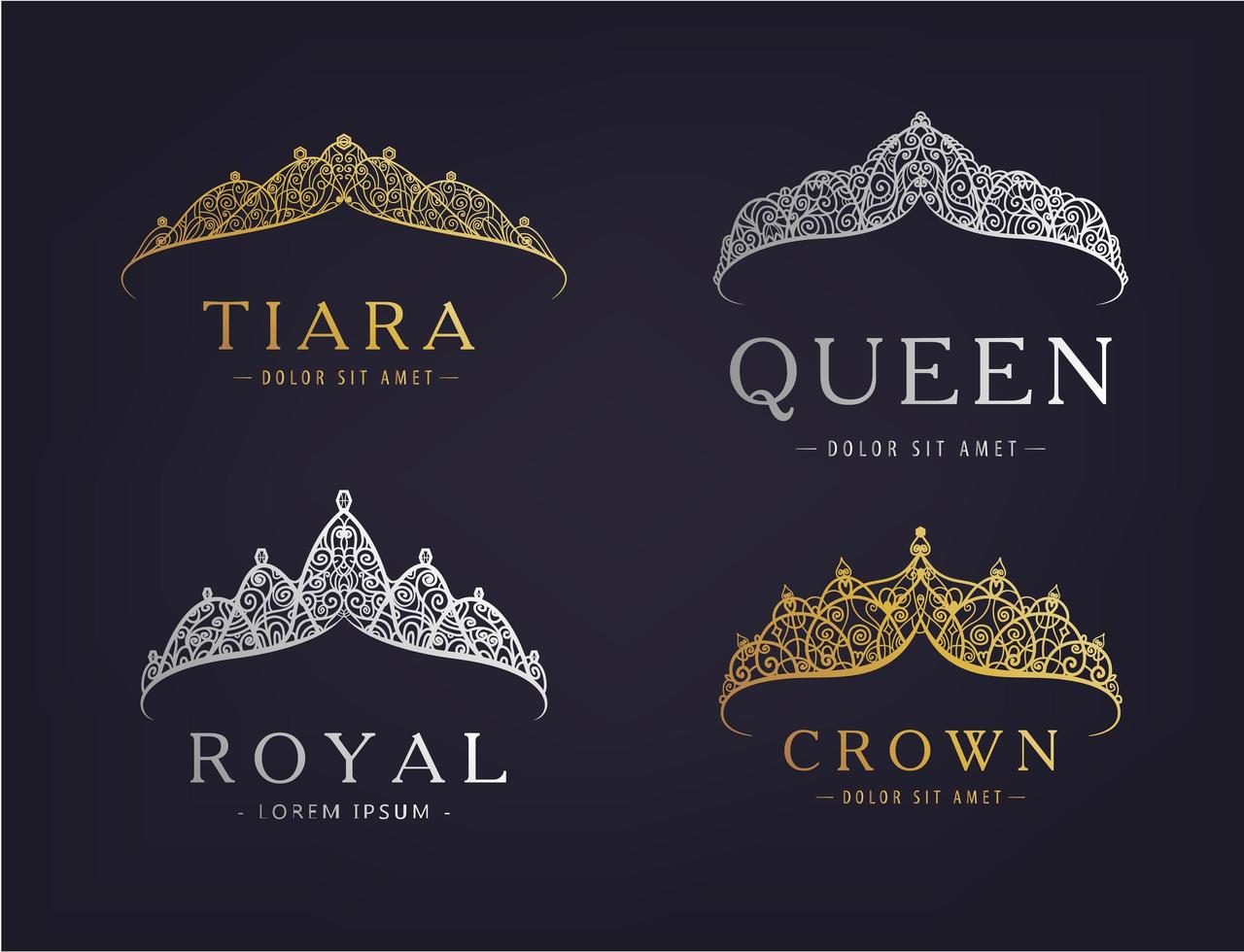 set vettoriale di lusso astratto, royal golden, silver logo aziendale icona disegno vettoriale. isolato su sfondo scuro, stile vintage.