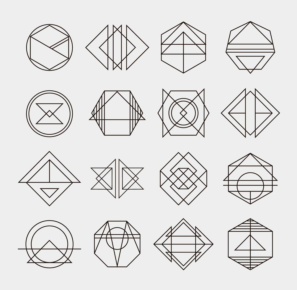set di modelli di design del logo del distintivo geometrico monocromatico hipster astratto di linea retrò vettore