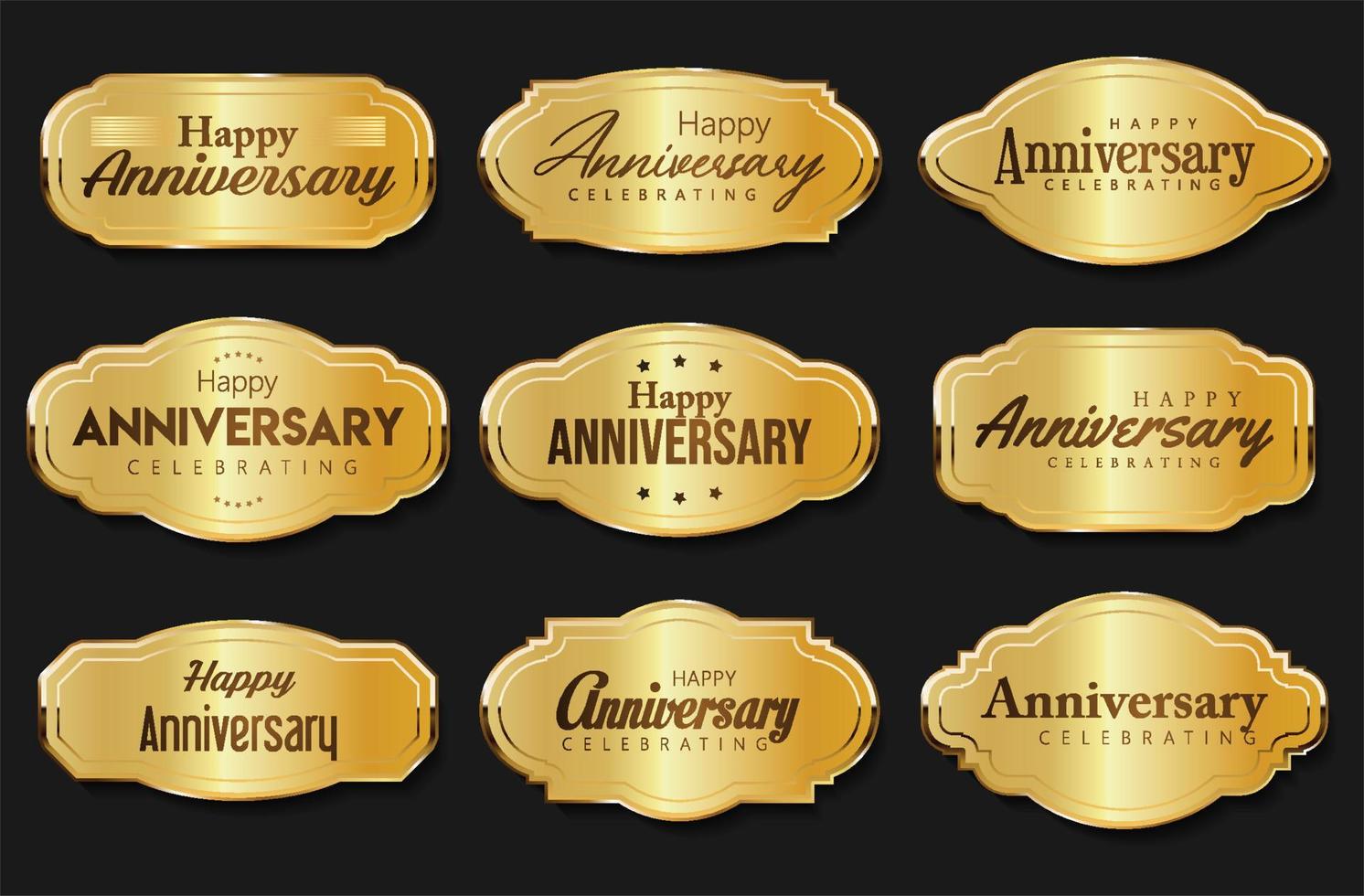 raccolta dell'emblema della celebrazione del logotipo dorato dell'anniversario vettore