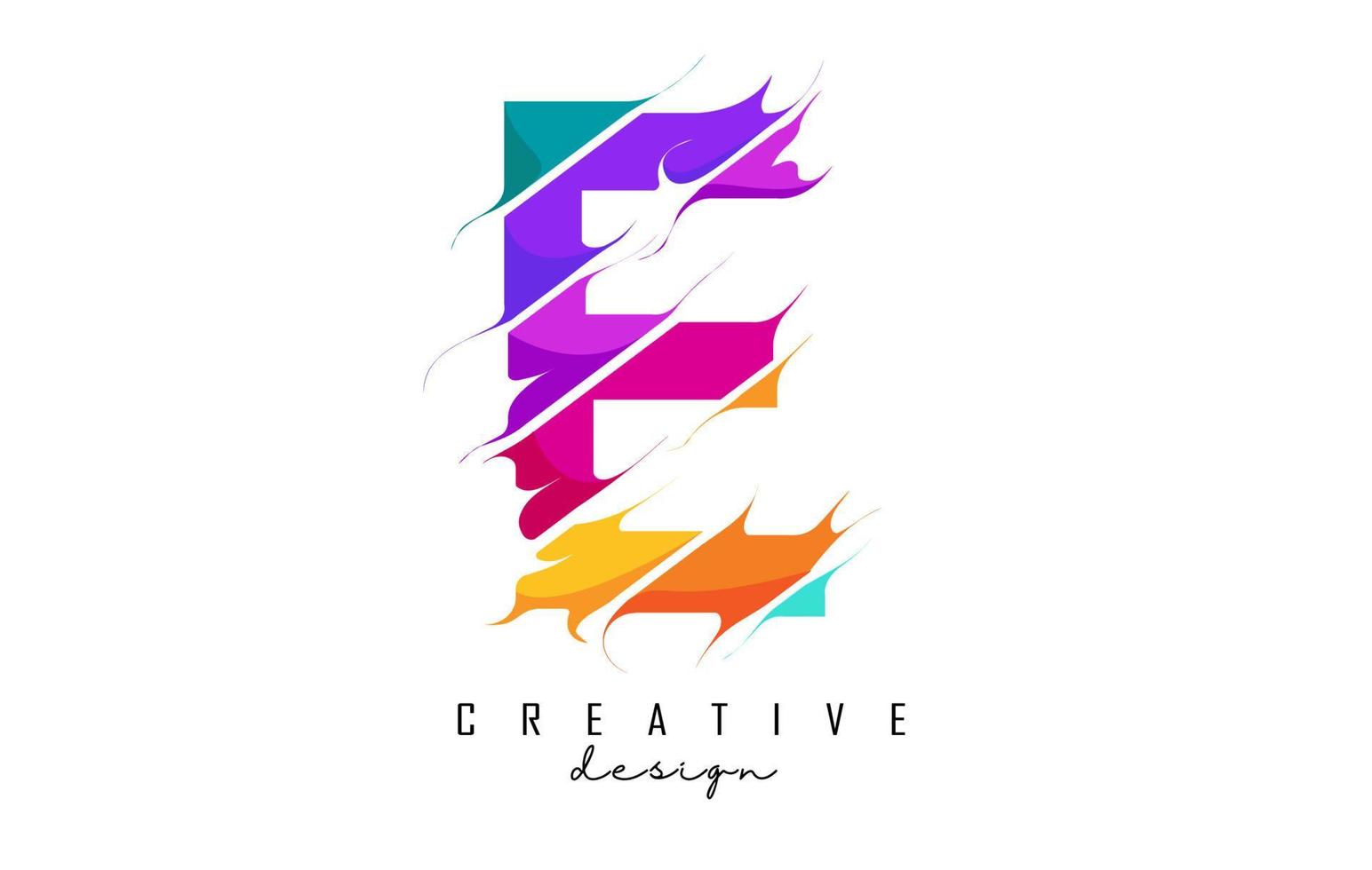 e logo della lettera con tagli creativi e design dai colori vivaci. vettore