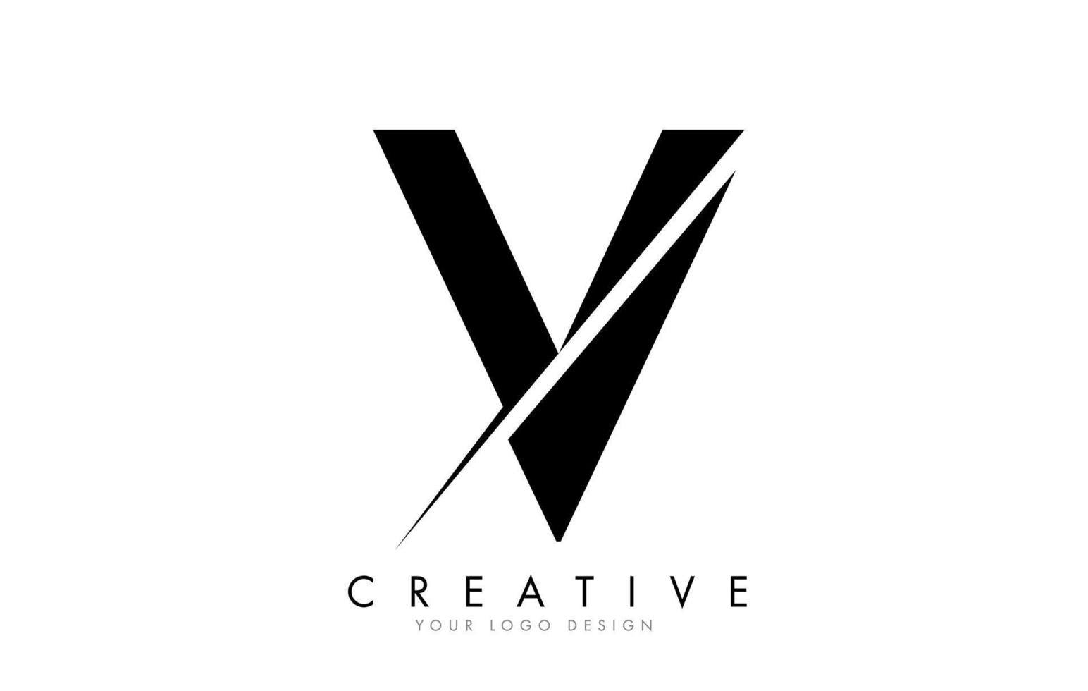 design del logo della lettera v con un taglio creativo. vettore