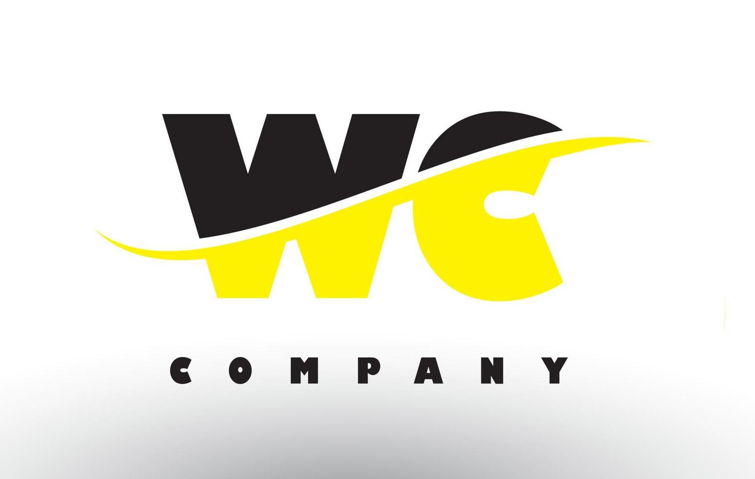 wc wc logo lettera nero e giallo con swoosh. vettore