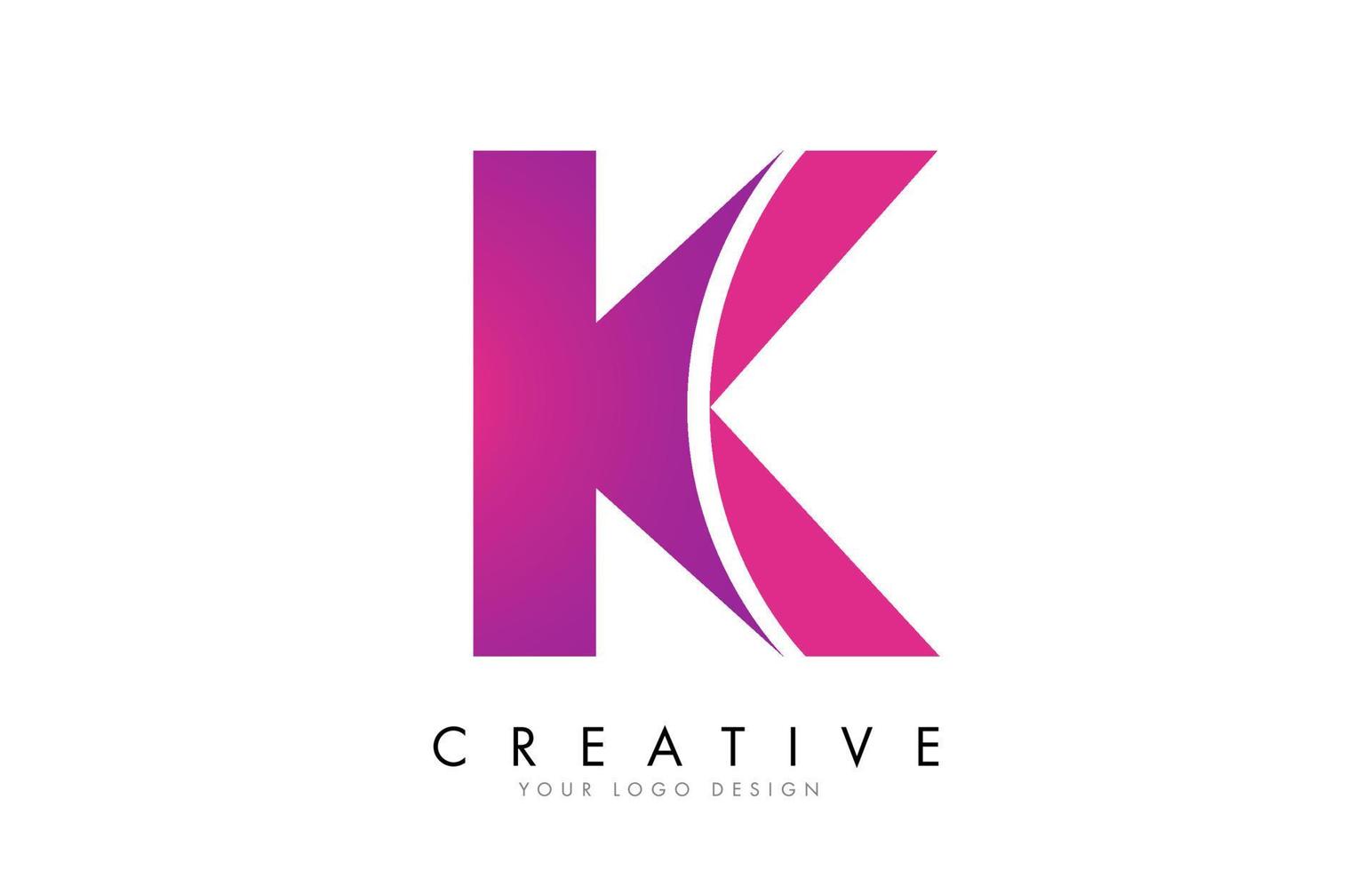 logo lettera k con effetto nastro e sfumatura rosa brillante. vettore