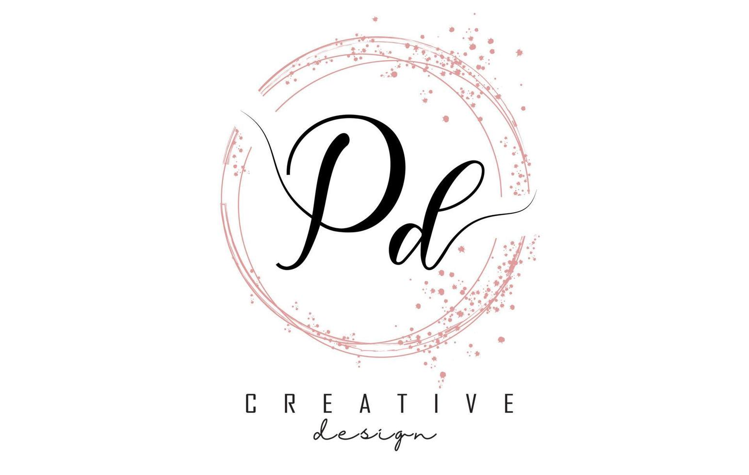 logo della lettera pd pd scritto a mano con cerchi scintillanti con glitter rosa. vettore