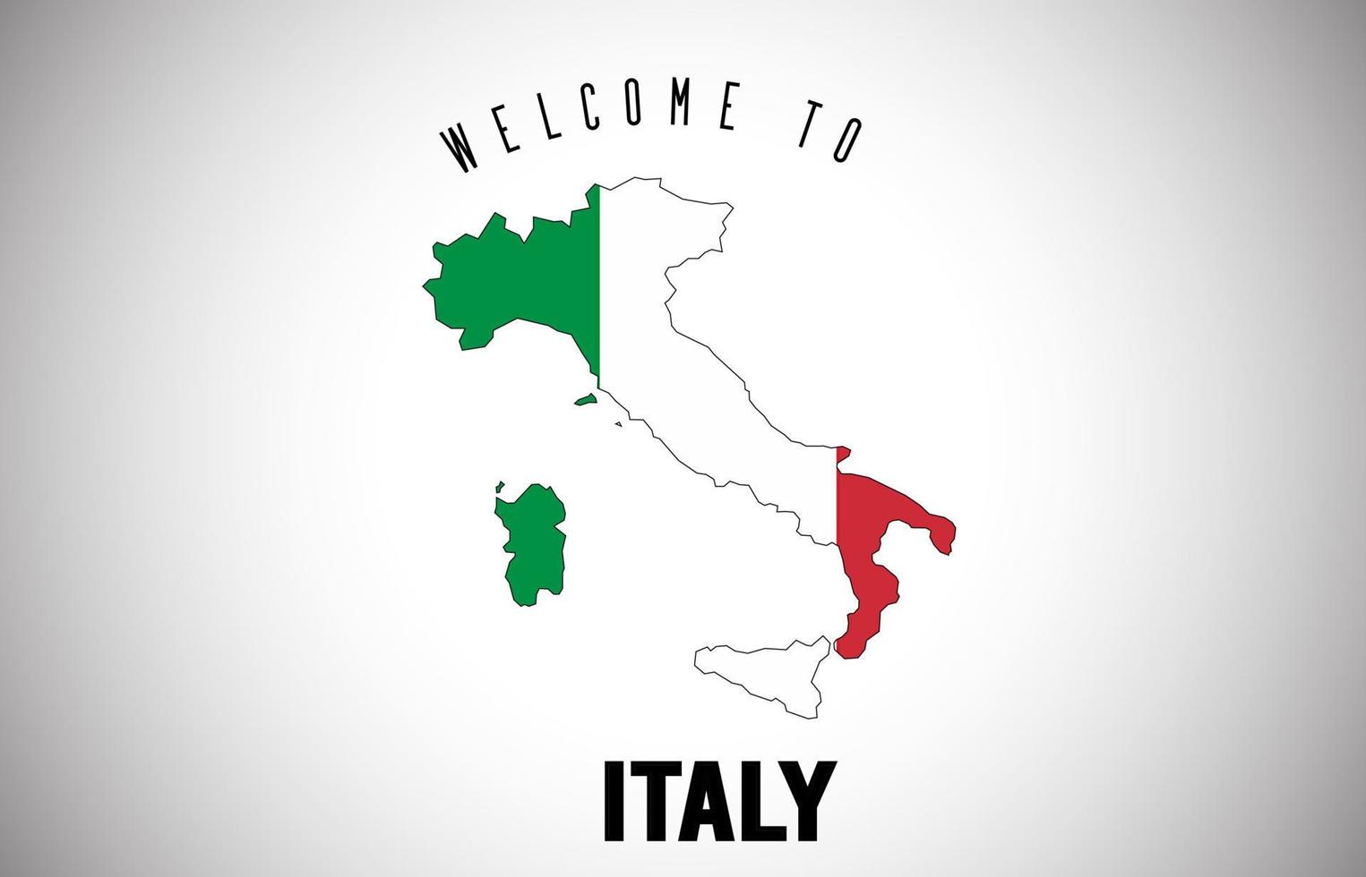 italia benvenuto al testo e alla bandiera del paese all'interno del disegno vettoriale della mappa del confine del paese.