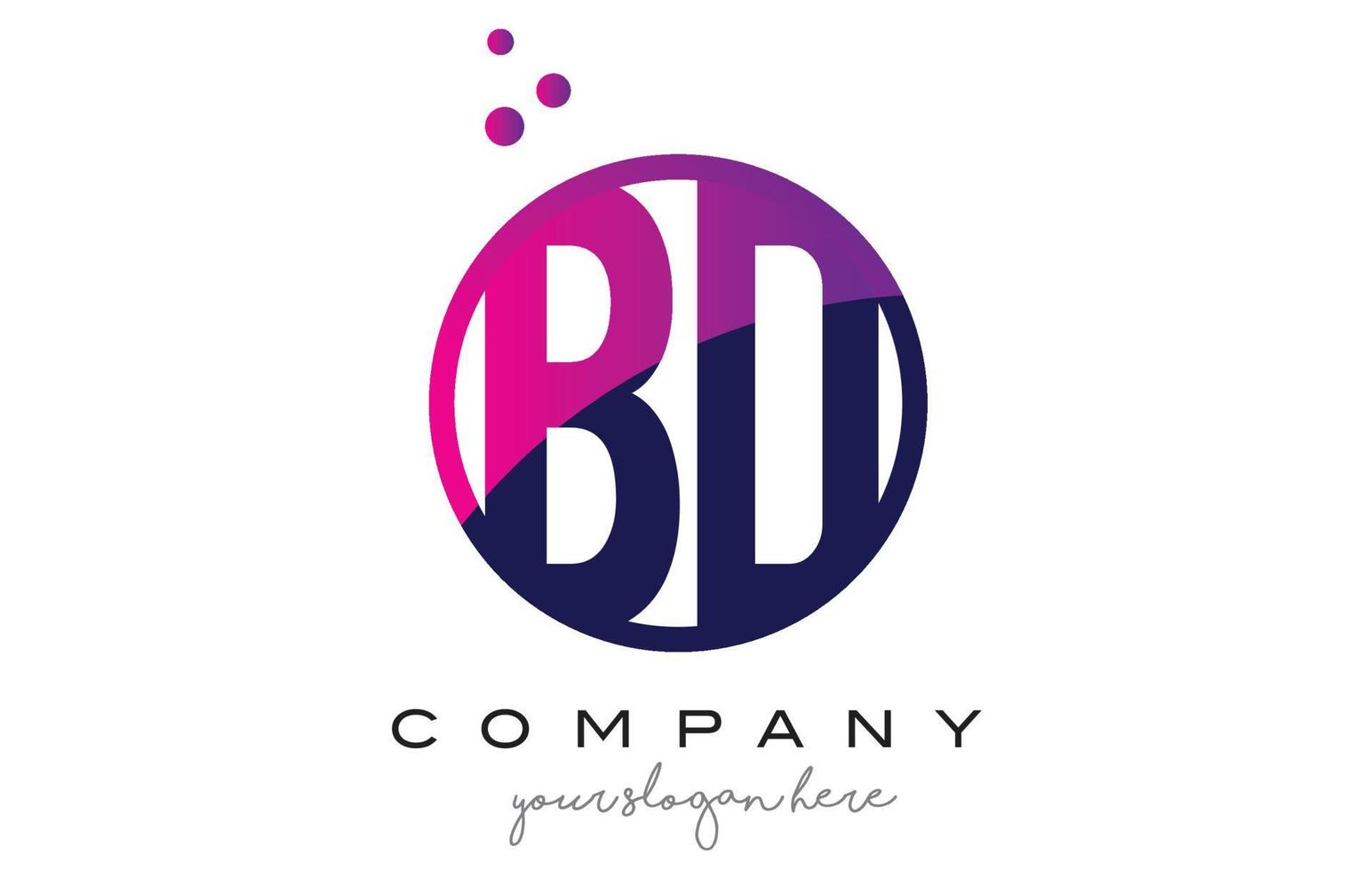 bd bd cerchio lettera logo design con bolle di punti viola vettore