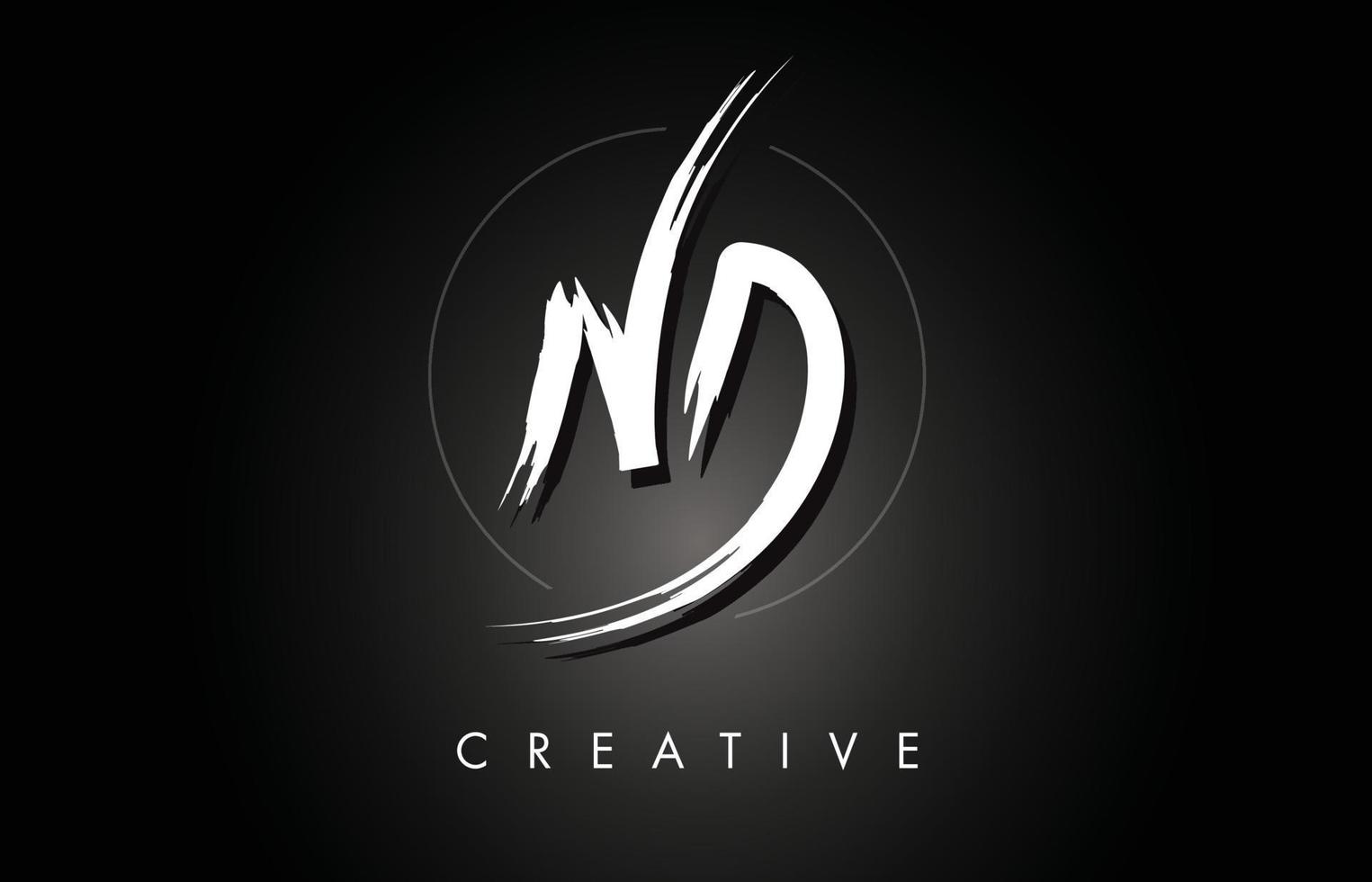 nd nd design del logo con lettere spazzolate con texture creative a pennello e forma esagonale vettore