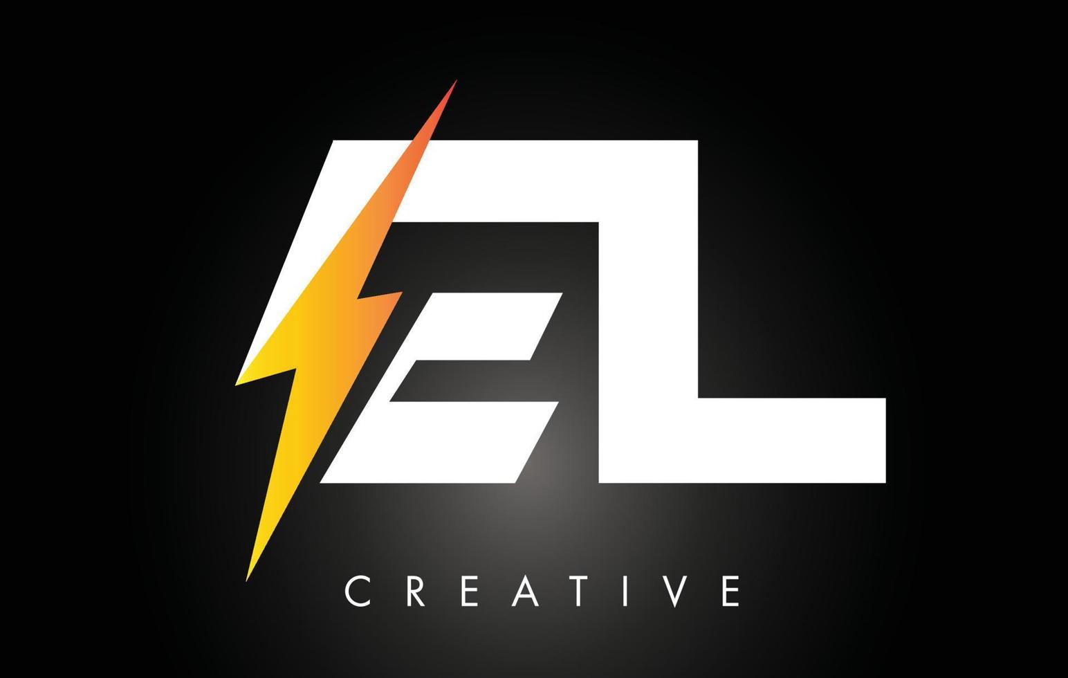 el logo design della lettera con fulmine di illuminazione. logo della lettera del bullone elettrico vettore
