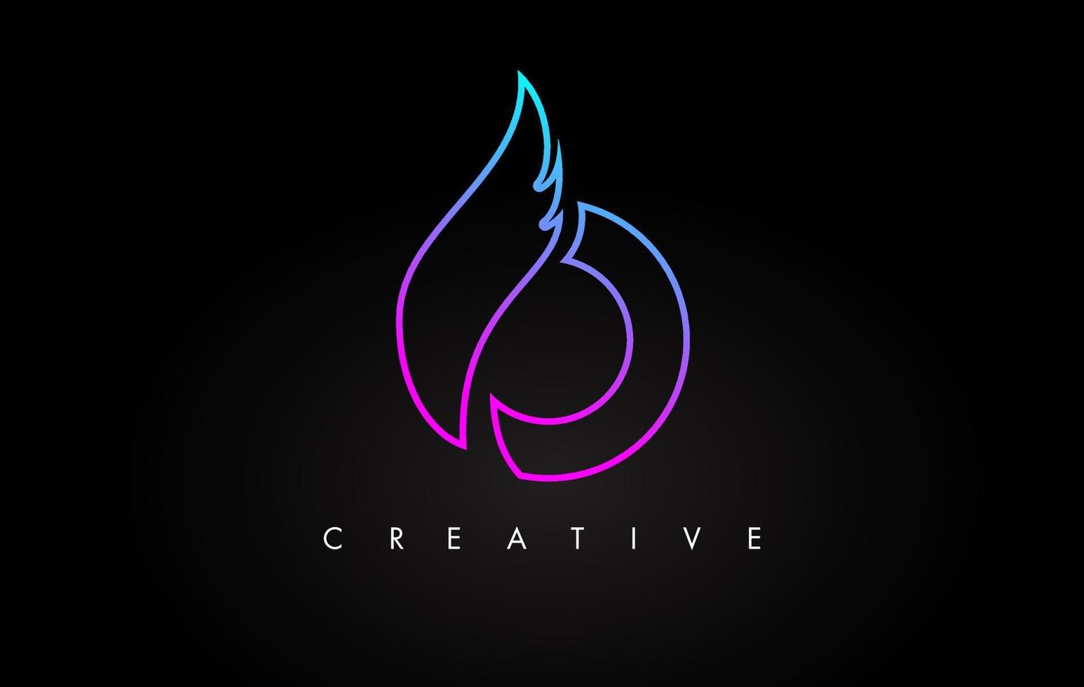 neon o lettera logo icona design con ala creativa nei colori blu viola magenta vettore