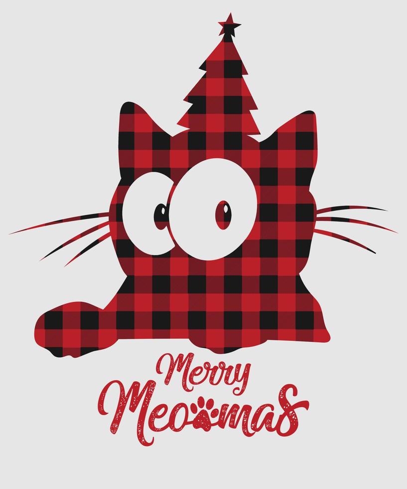 buon meowmas buffalo plaid natale t-shirt design vettore