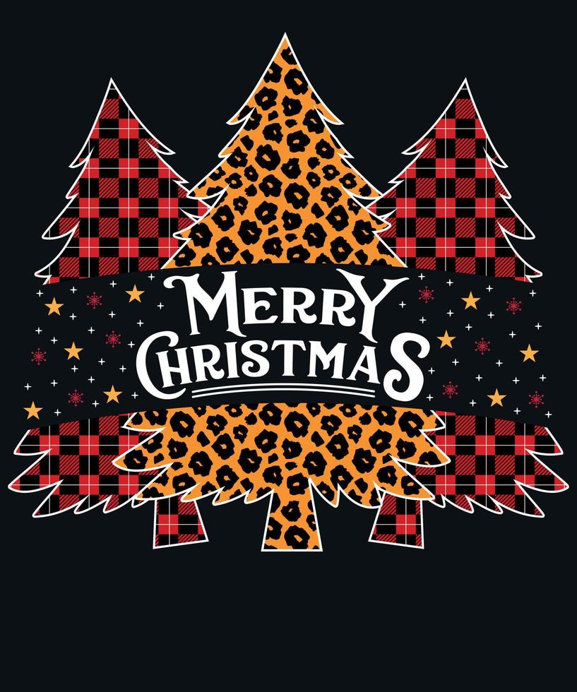 buon natale albero plaid leopardo t-shirt design vettore