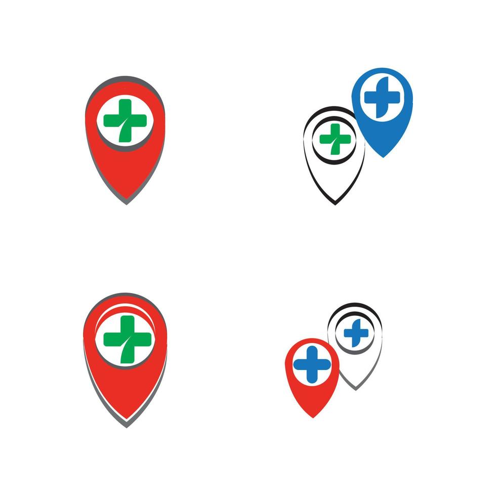icona del puntatore della mappa con la posizione del simbolo dell'ospedale a croce vettore
