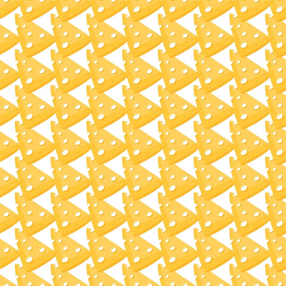 modello senza cuciture con pezzo di formaggio triangolare giallo con grandi fori. stampa di cibi per la colazione o salumi. illustrazione vettoriale piatta