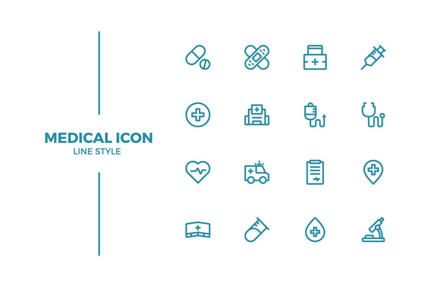 icona medica, medicina, ospedale impostata in stile linea vettore