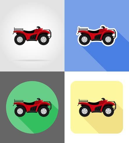 Il motociclo del atv su quattro ruote fuori dalle icone piane delle strade vector l&#39;illustrazione