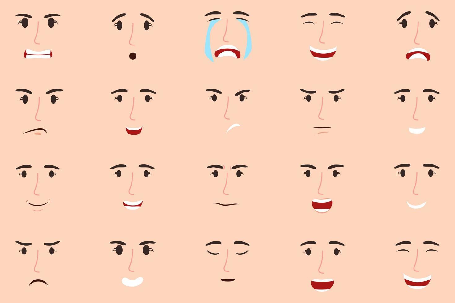 simpatico kit per la creazione di volti di personaggi con occhi naso bocca con diverse espressioni facciali ed emozioni vettore