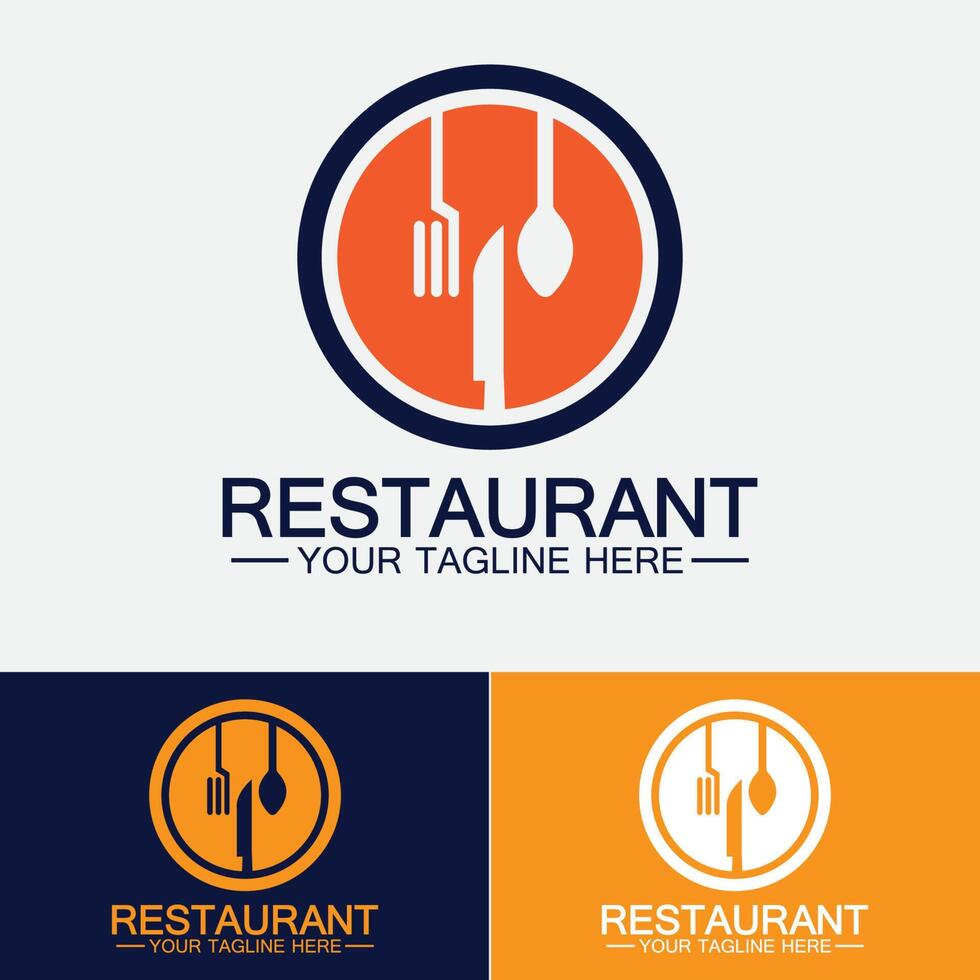 logo del ristorante con icona di cucchiaio e forchetta, concetto di bevanda di cibo di design di menu per ristorante caffetteria vettore