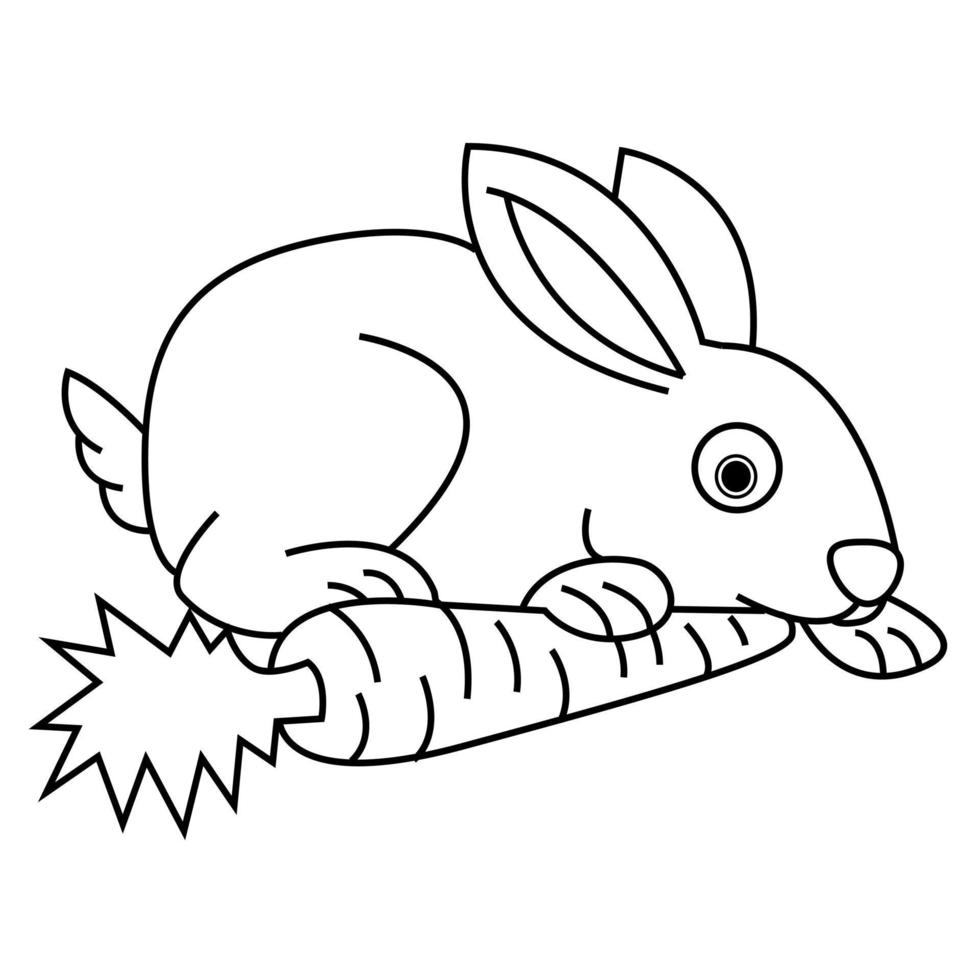 simpatico coniglietto che mangia carote, vettore di coniglio, buono per il libro da colorare per bambini.