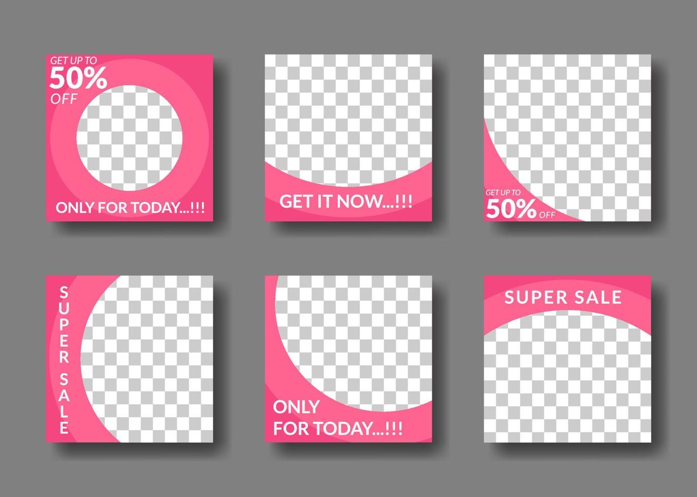set di modelli di banner quadrati modificabili. per post sui social media, promozioni, marketing digitale. stile di colore rosa vettore