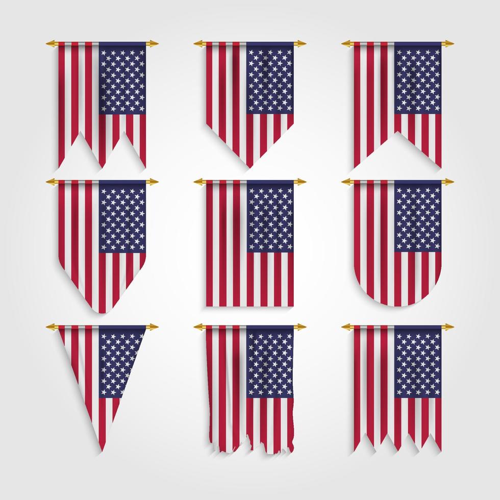 bandiera degli stati uniti in diverse forme, bandiera degli stati uniti in varie forme vettore