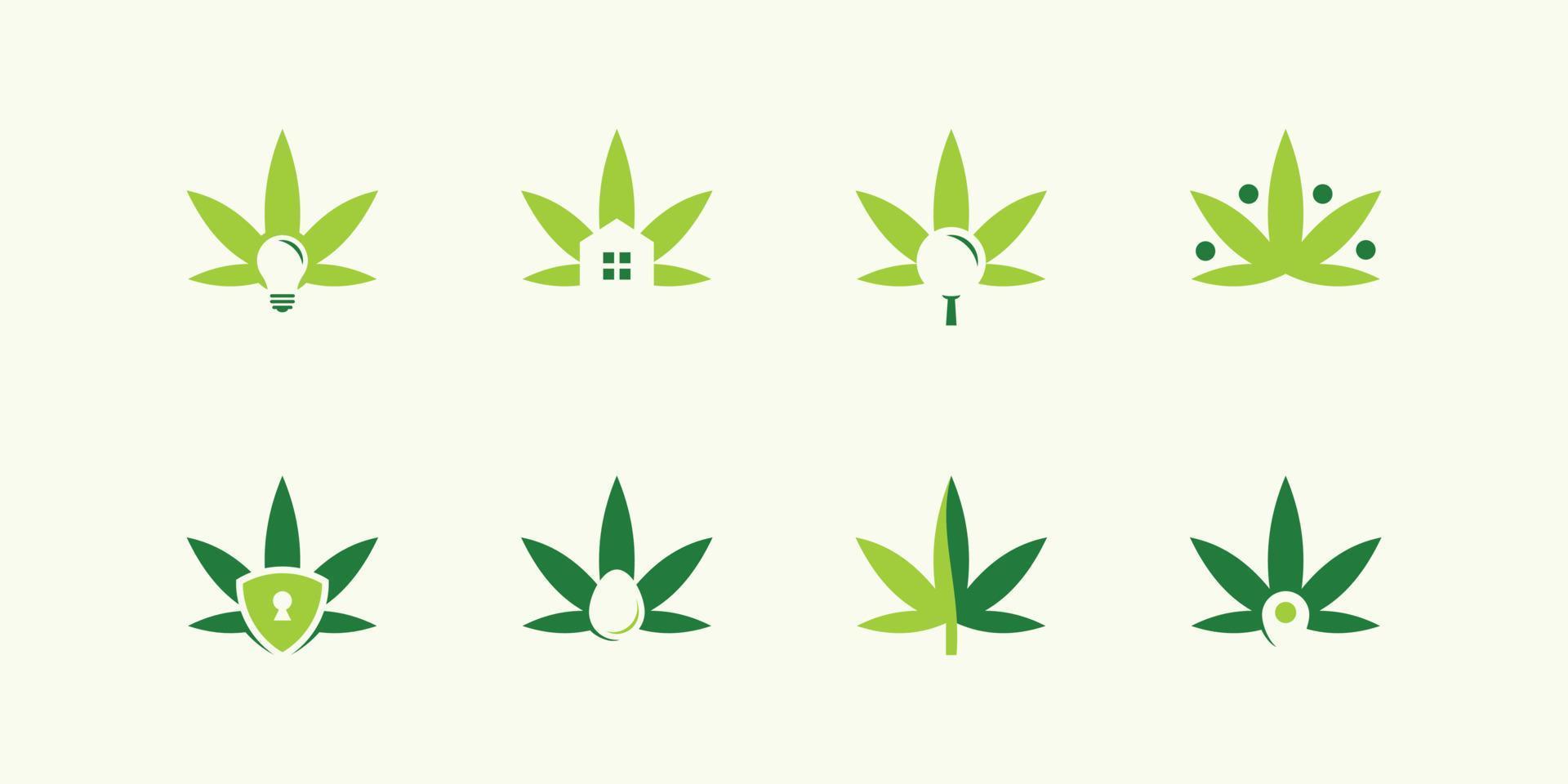 una raccolta di disegni ispirati al logo delle foglie di marijuana con varie combinazioni. vettore
