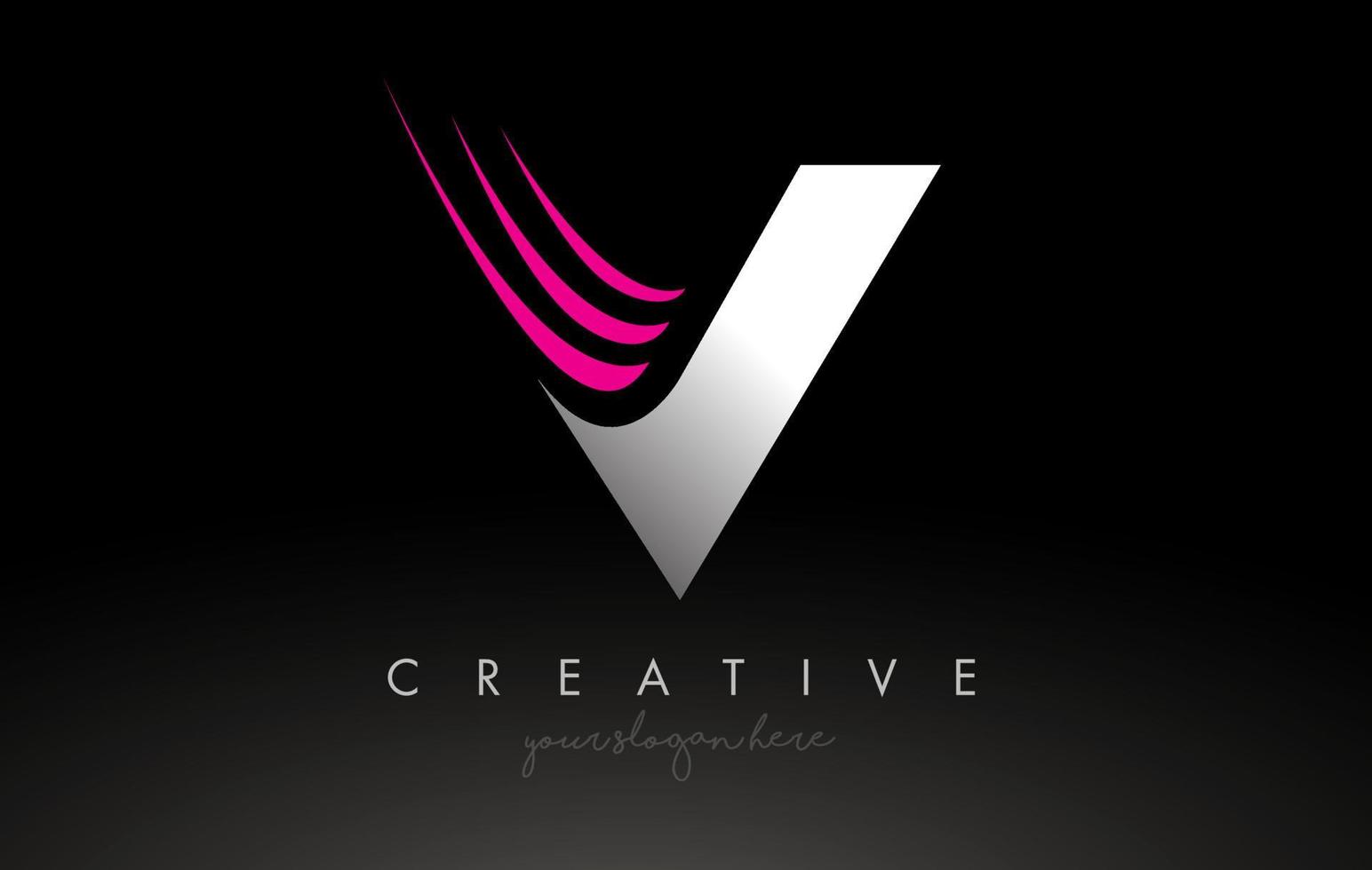 v lettera swoosh bianca e rosa logo lettera design con concetto creativo idea vettoriale