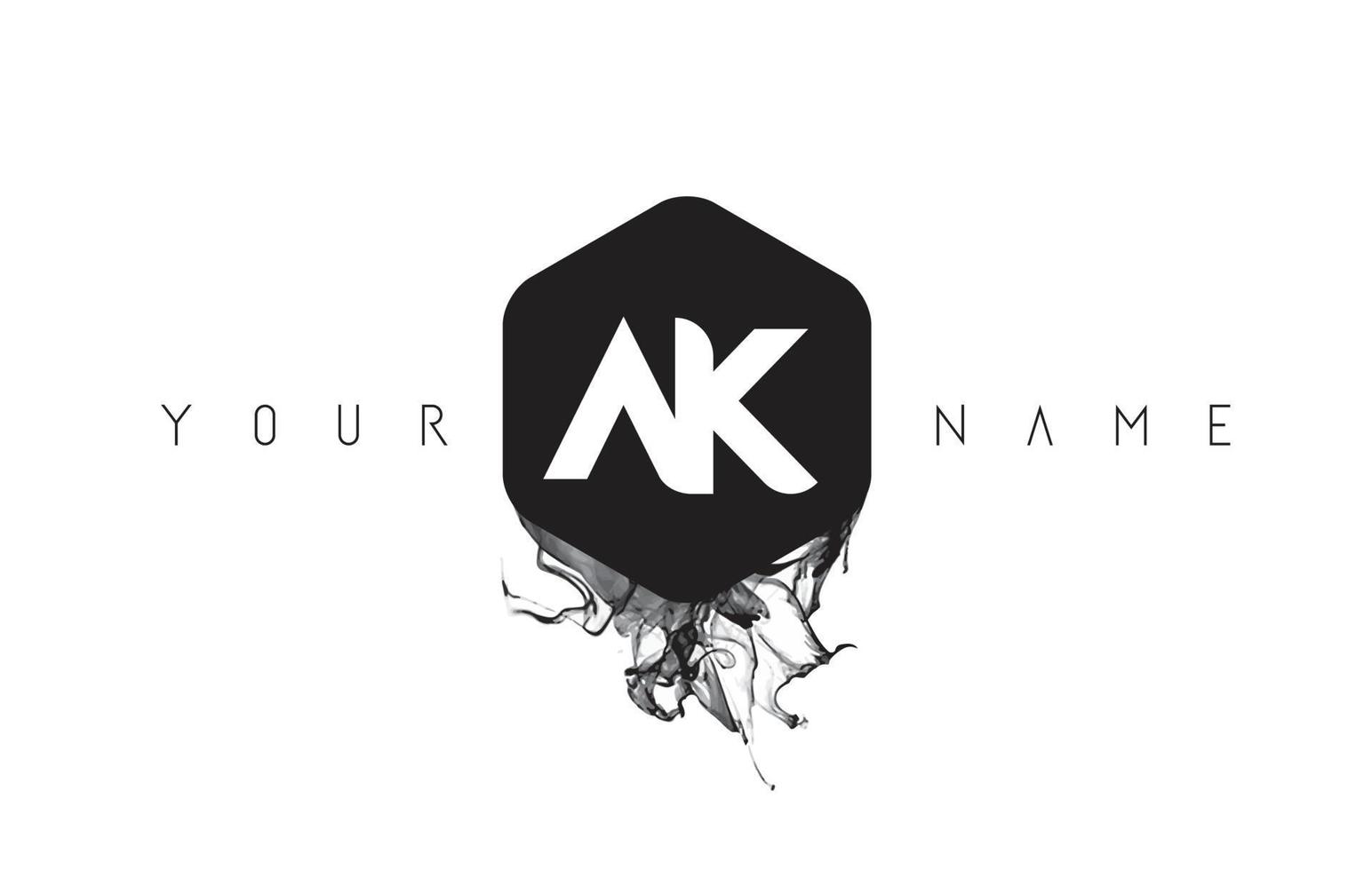 disegno del logo della lettera ak con fuoriuscita di inchiostro nero vettore