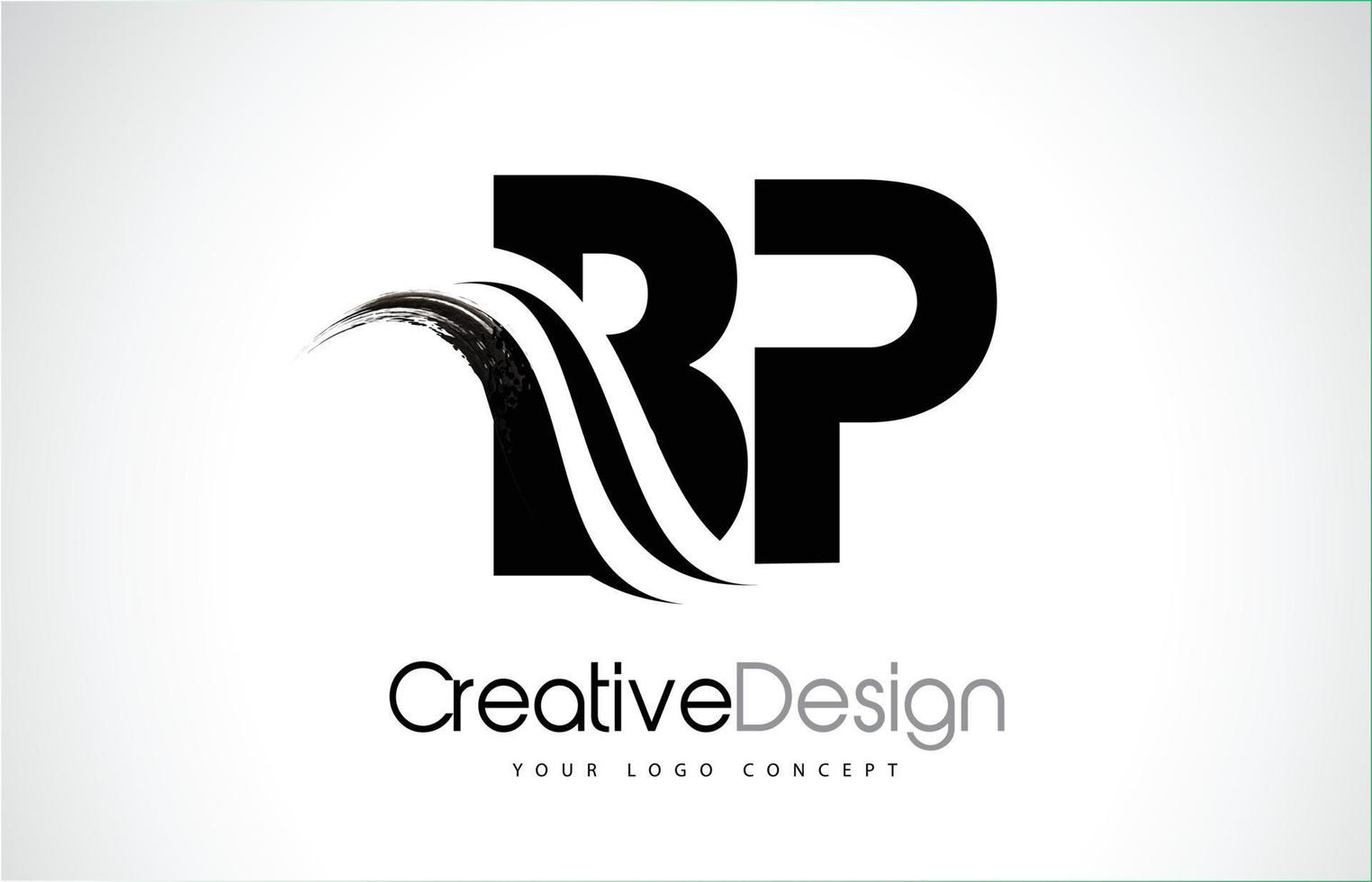 bp bp pennello creativo lettere nere design con swoosh vettore