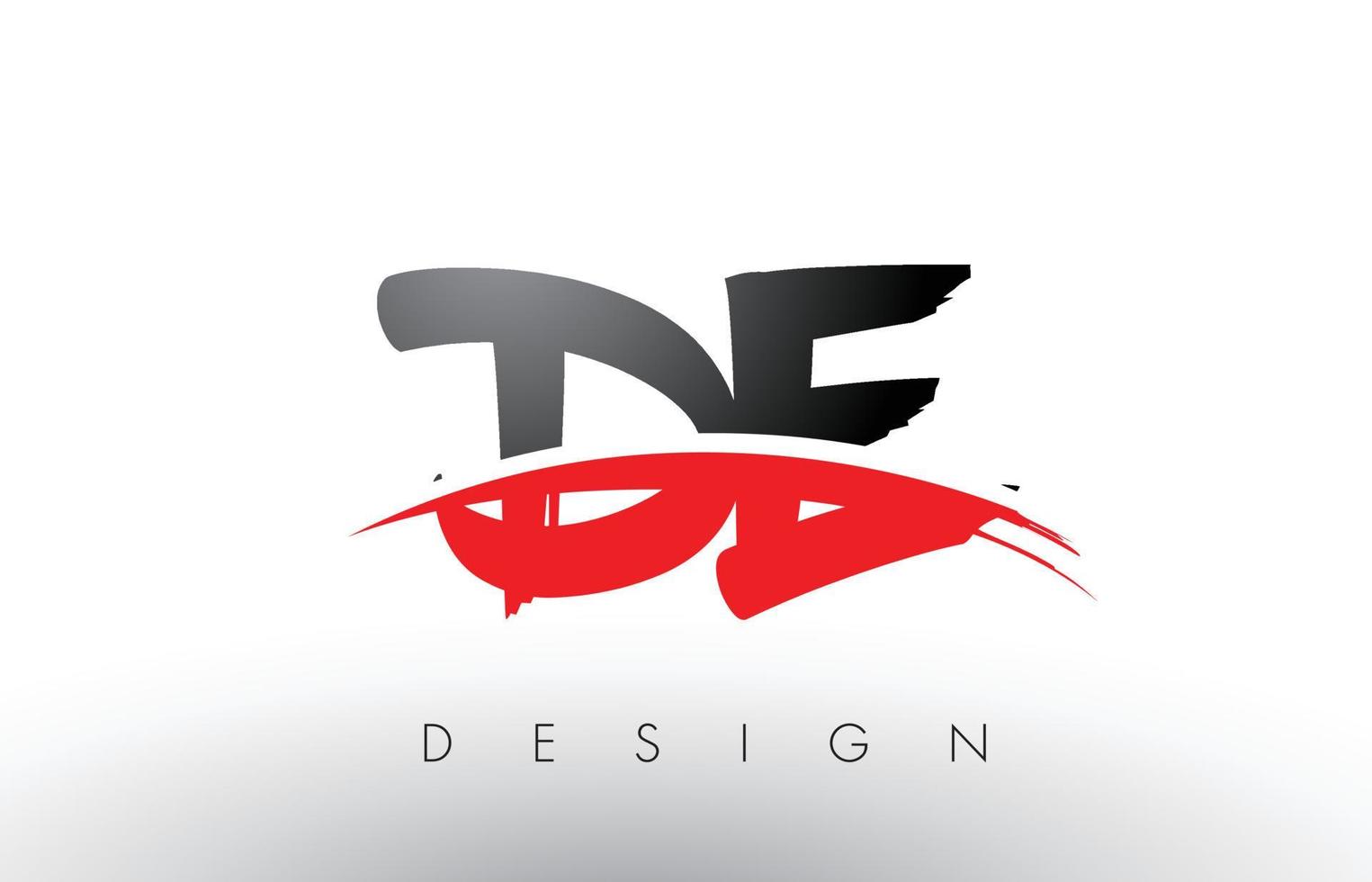 lettere del logo de de brush con swoosh brush frontale rosso e nero vettore