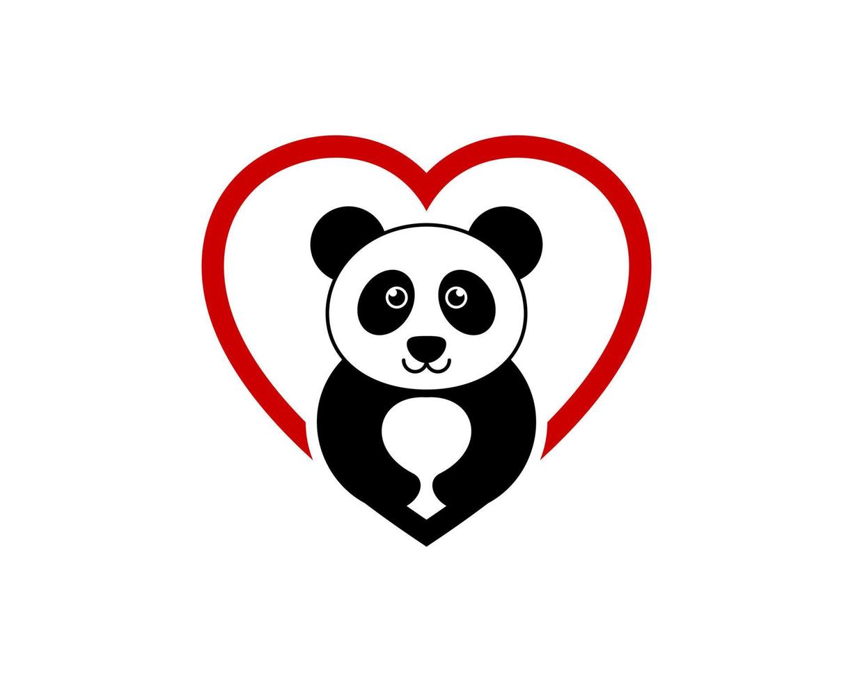 semplice forma d'amore con un simpatico panda all'interno vettore