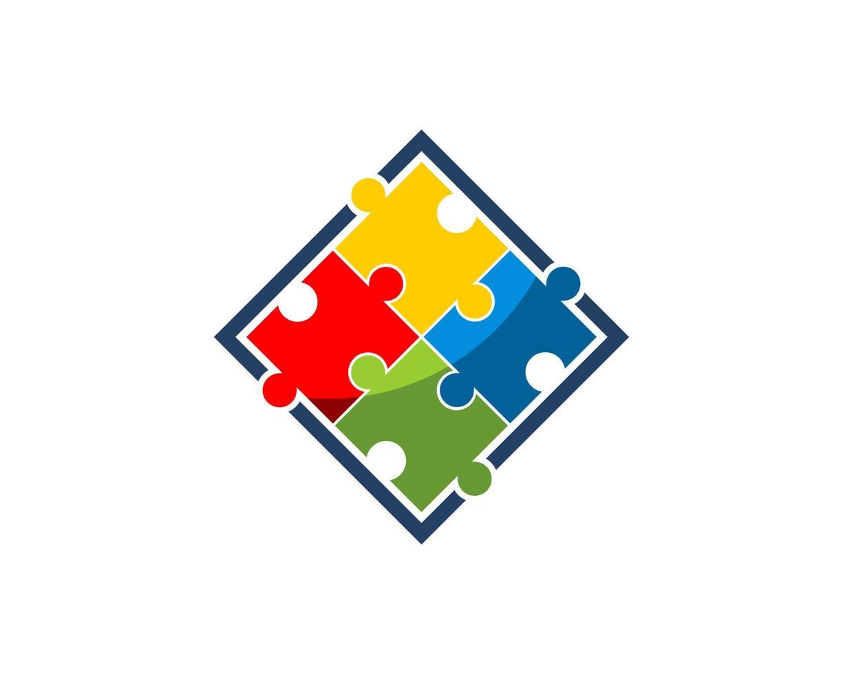 forma quadrata con puzzle colorato astratto all'interno vettore