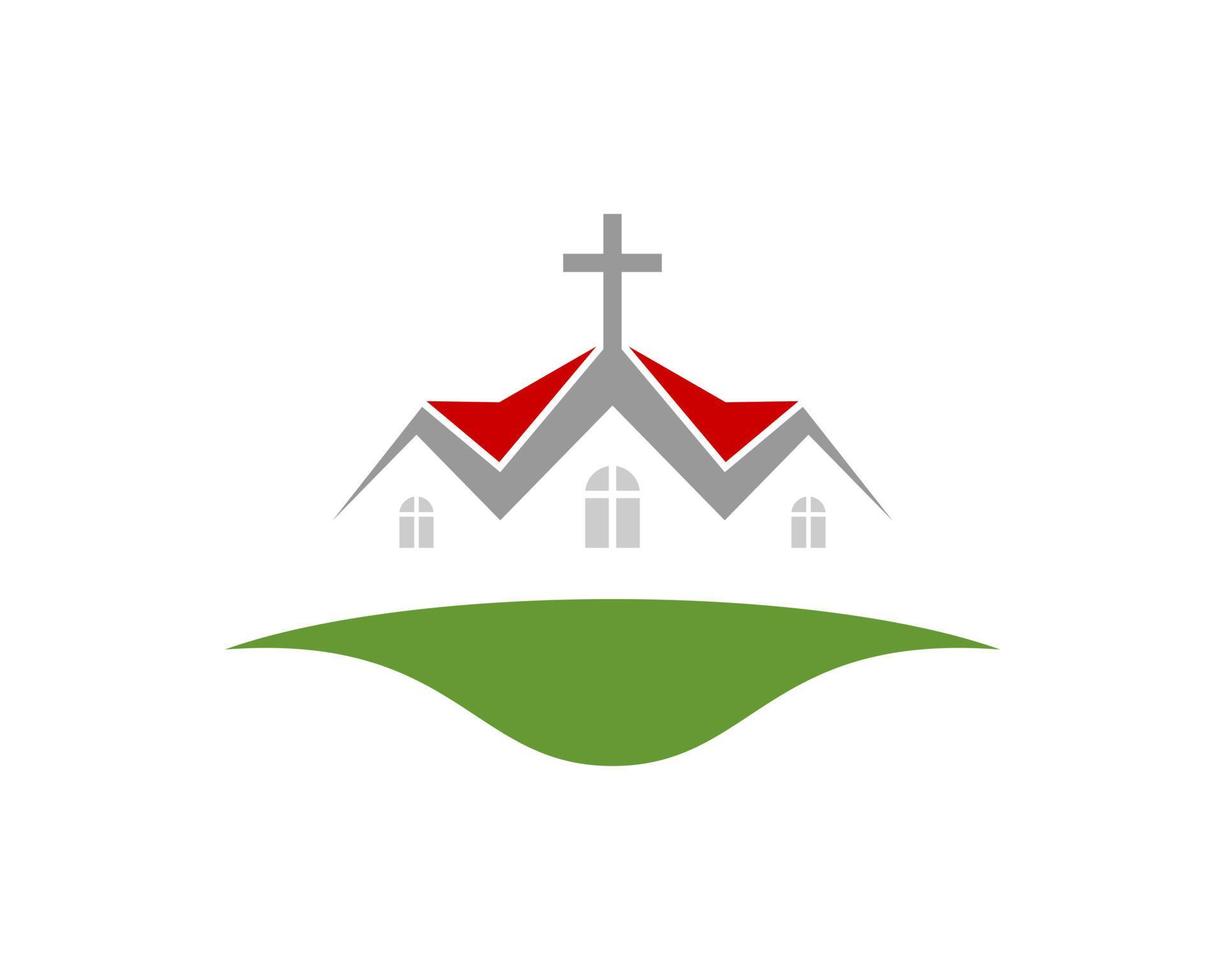 chiesa moderna in campo verde con tetto rosso vettore