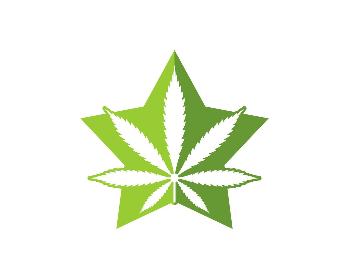 a forma di stella verde con foglia di cannabis all'interno vettore