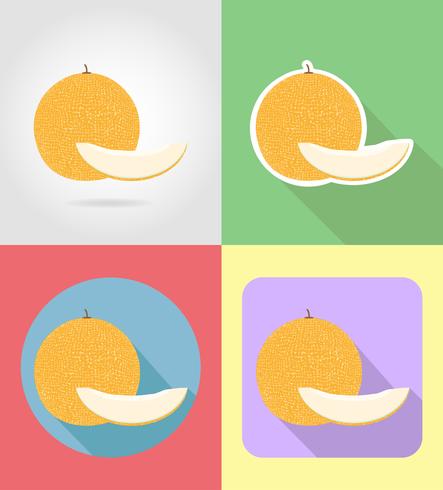 il melone fruttifica le icone stabilite del piano con l&#39;illustrazione di vettore dell&#39;ombra