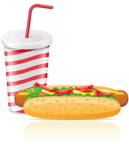 bicchiere di carta con soda e hot dog vettore