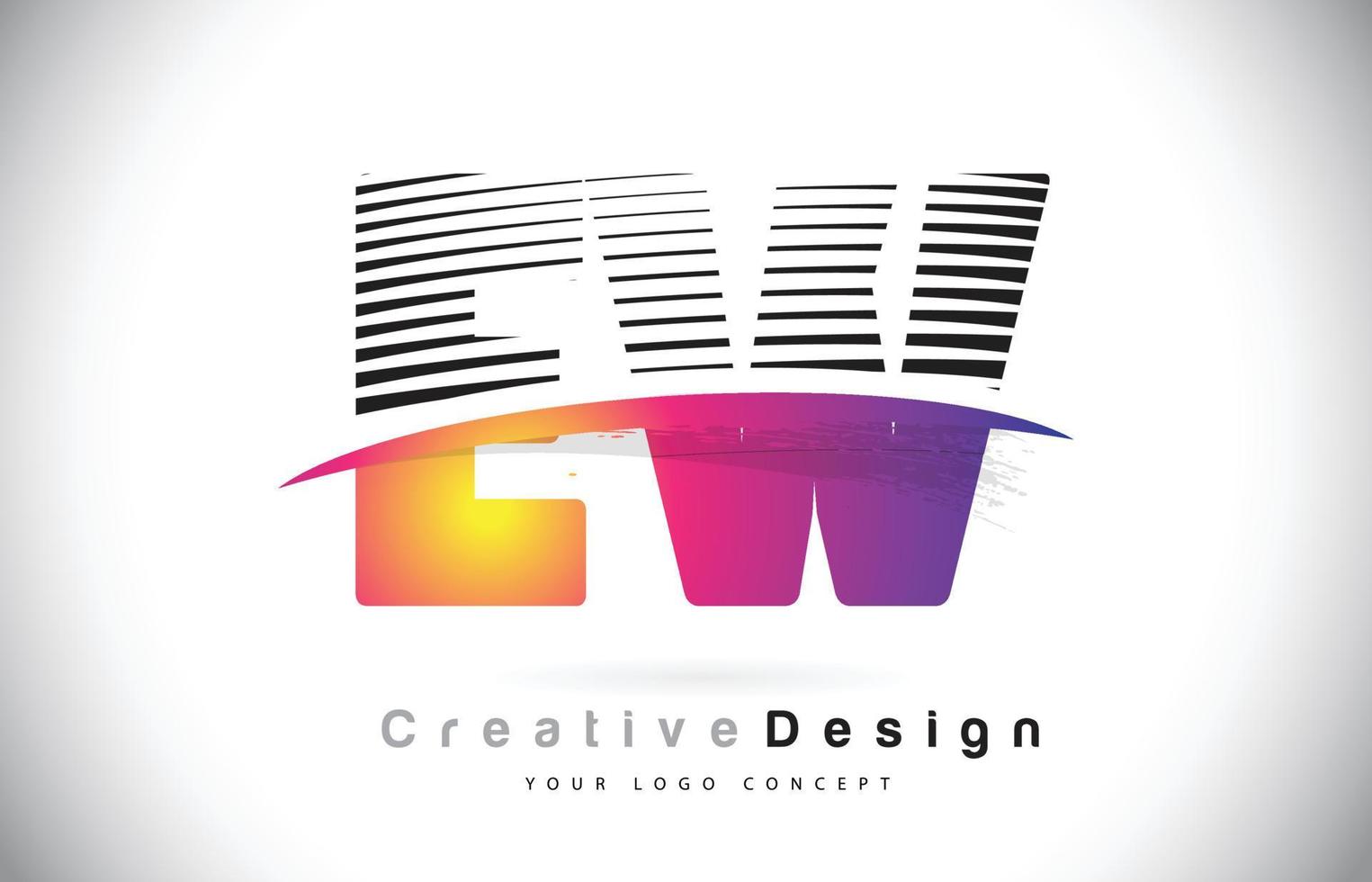 ew ew letter logo design con linee creative e swosh nel colore del pennello viola. vettore