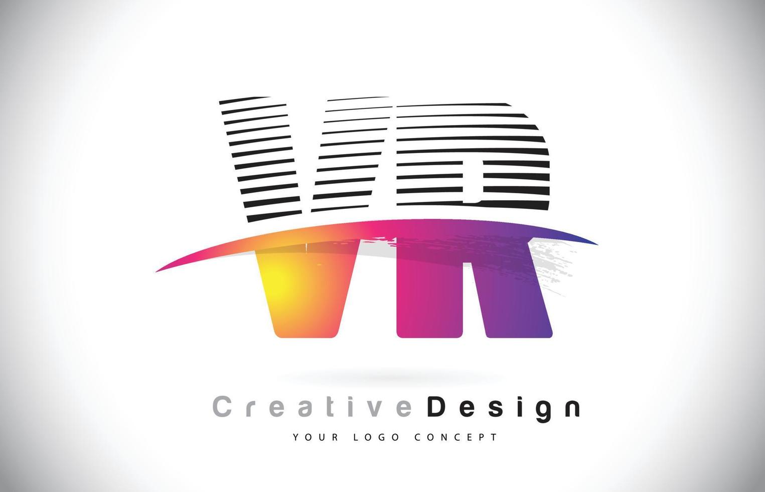 design del logo della lettera vr vr con linee creative e swosh nel colore del pennello viola. vettore