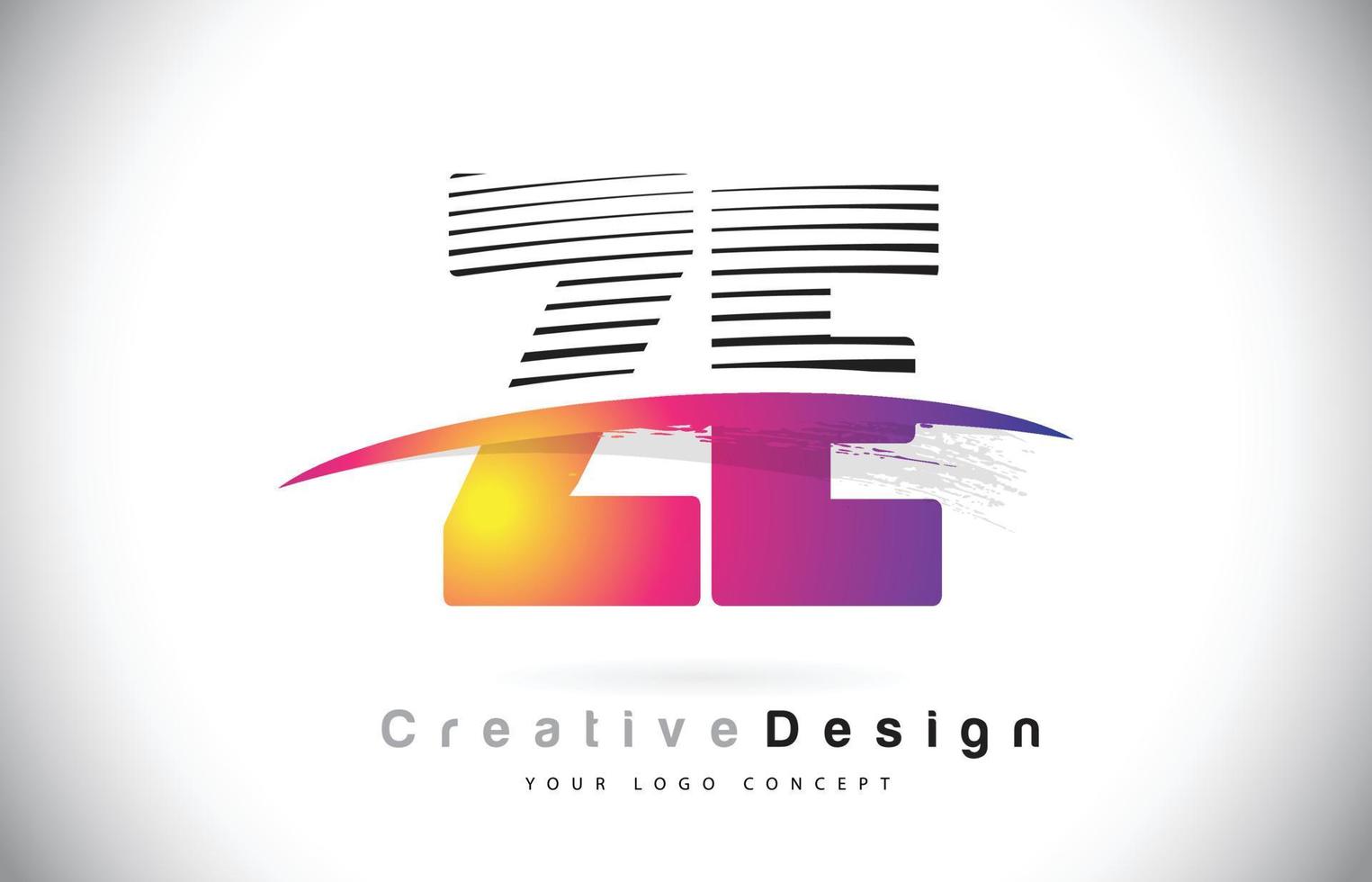 design del logo della lettera ze ze con linee creative e swosh nel colore del pennello viola. vettore