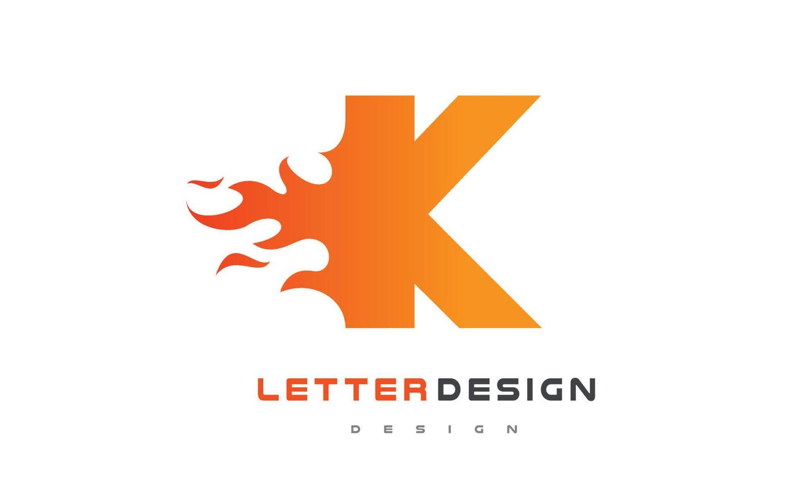 k lettera logo design della fiamma. concetto di lettering logo fuoco. vettore