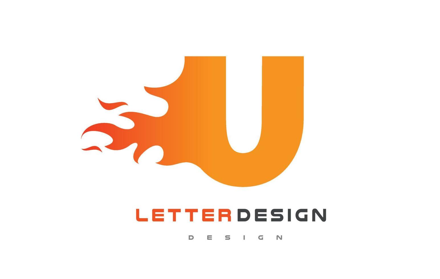 u lettera logo design fiamma. concetto di lettering logo fuoco. vettore