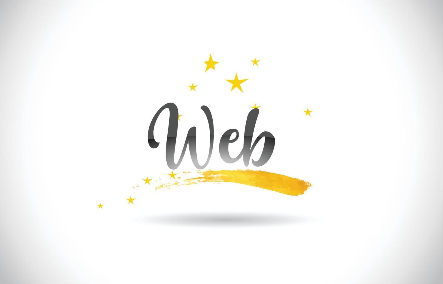 testo vettoriale parola web con sentiero di stelle dorate e carattere curvo scritto a mano.