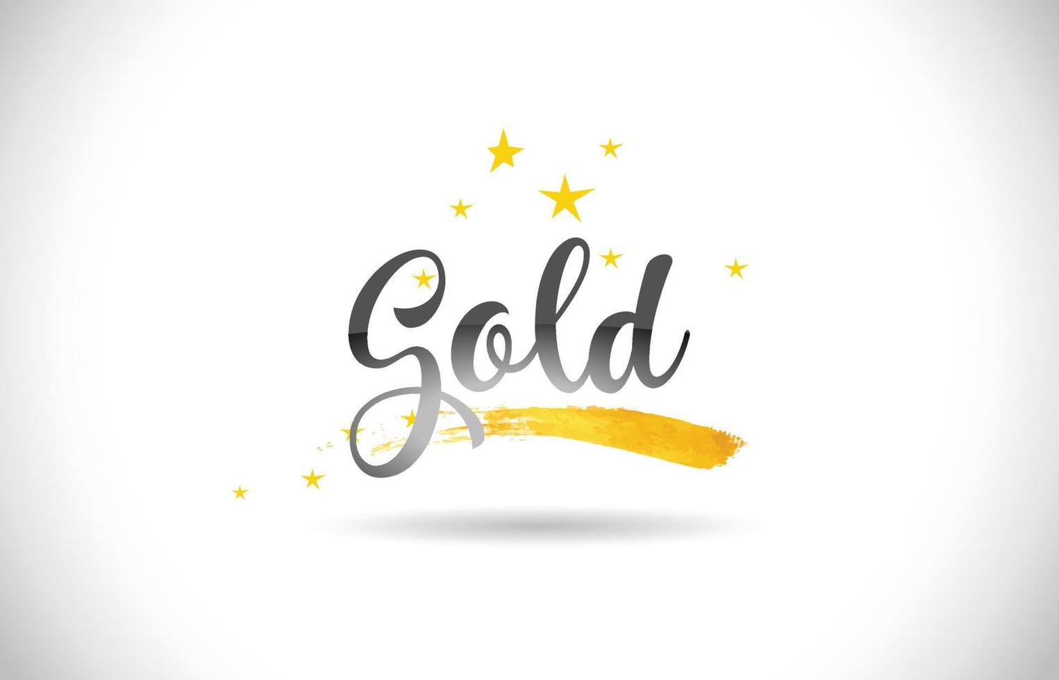 testo vettoriale parola oro con sentiero di stelle dorate e carattere curvo scritto a mano.