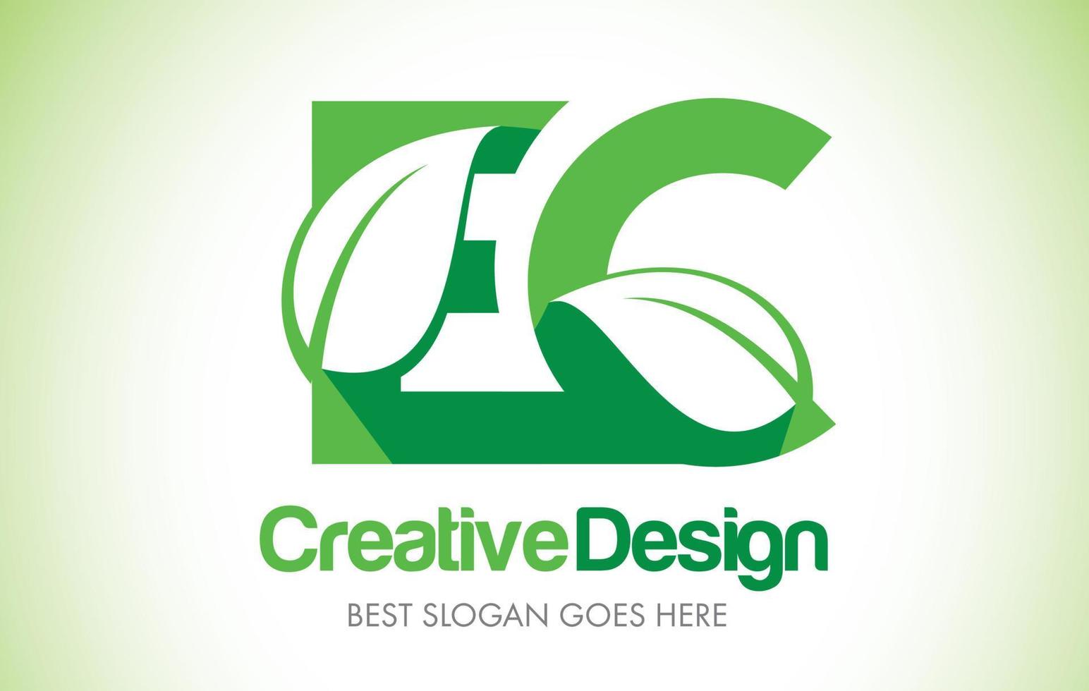 logo di design con lettera foglia verde ec. logo dell'illustrazione dell'icona della lettera di eco bio foglia. vettore