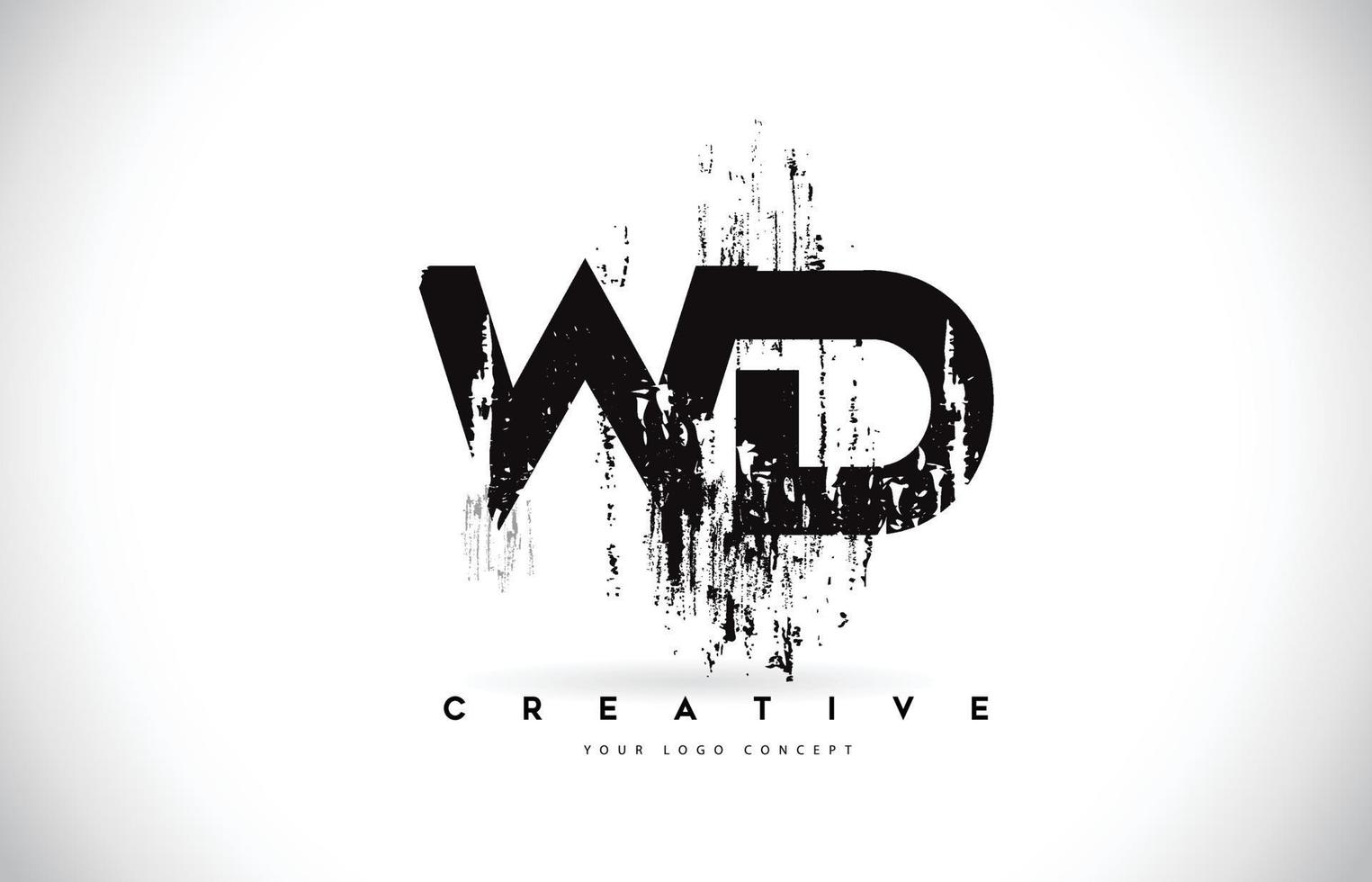 wd wd grunge pennello lettera logo design in colori neri illustrazione vettoriale. vettore