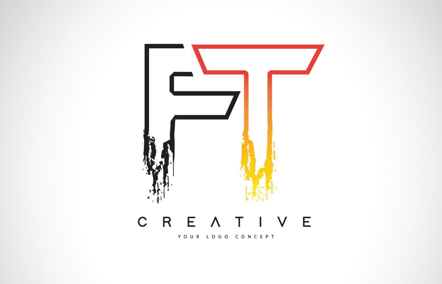 ft logo design moderno e creativo con colori arancioni e neri. disegno della lettera del tratto del monogramma. vettore