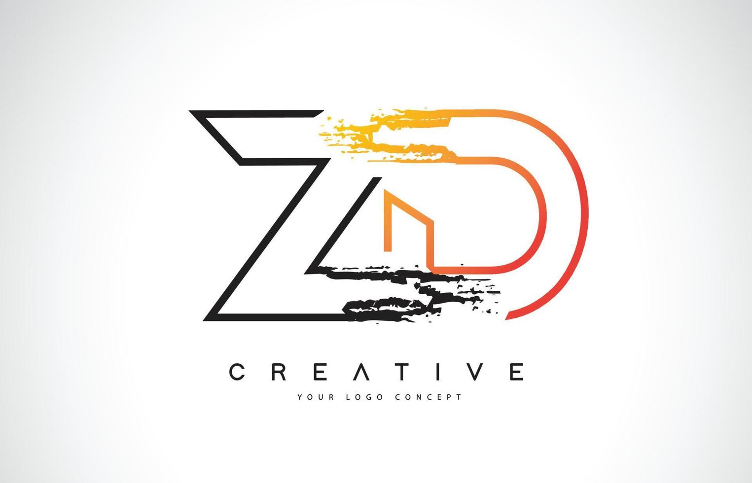zd logo design moderno e creativo con colori arancioni e neri. disegno della lettera del tratto del monogramma. vettore