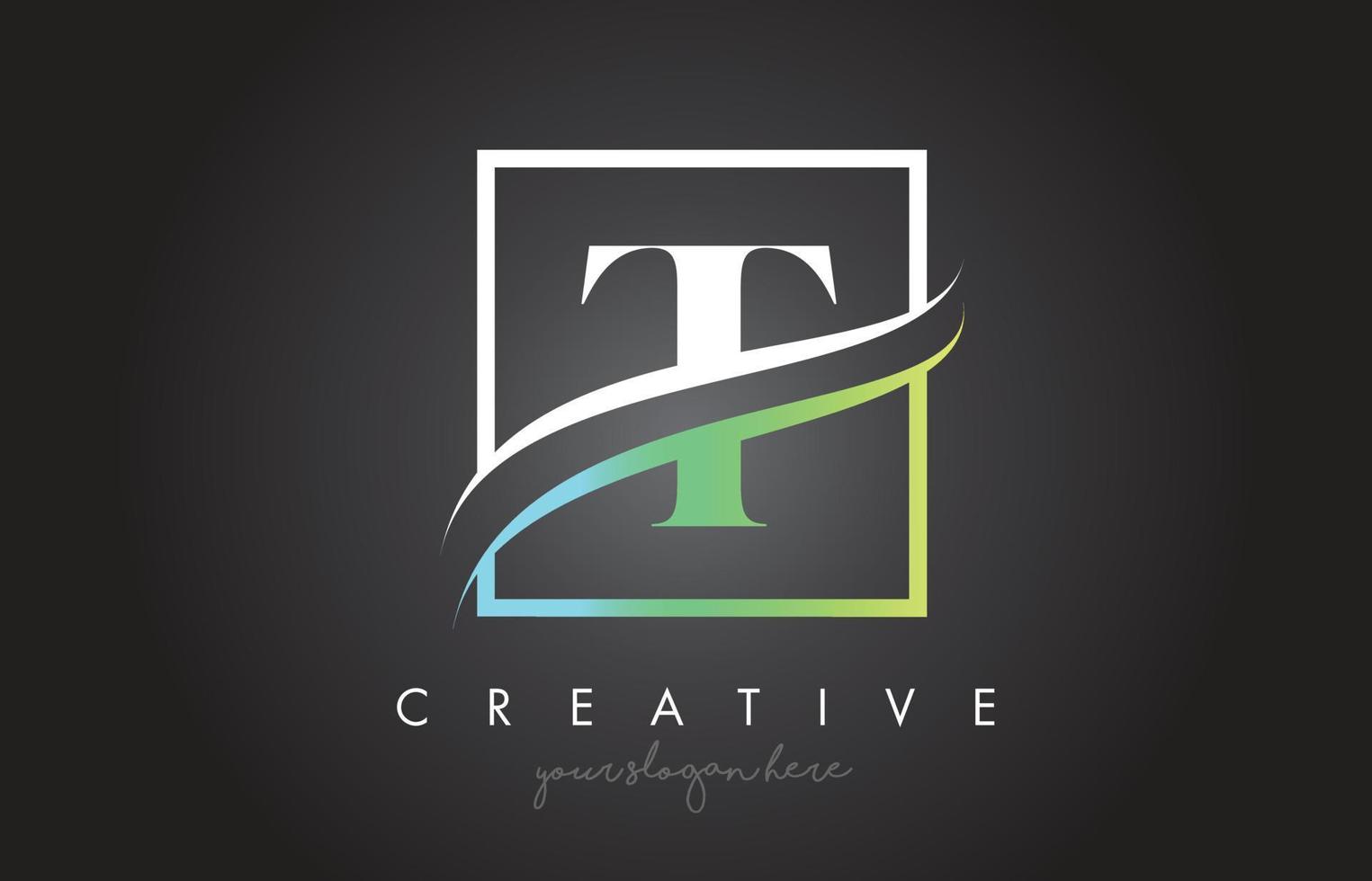 design del logo della lettera t con bordo quadrato swoosh e design creativo dell'icona. vettore